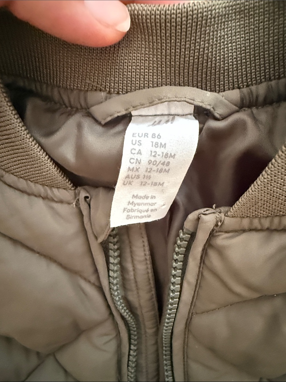 H&M Quilted Olive Kids Bomber Jacket - Picture 2 of 4